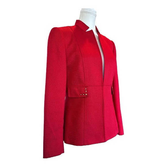 TAHARI ASL Women’s Red Tailored Inverted Lapel Collar Blazer Jacket Studded Sz 6 - Picture 2 of 12